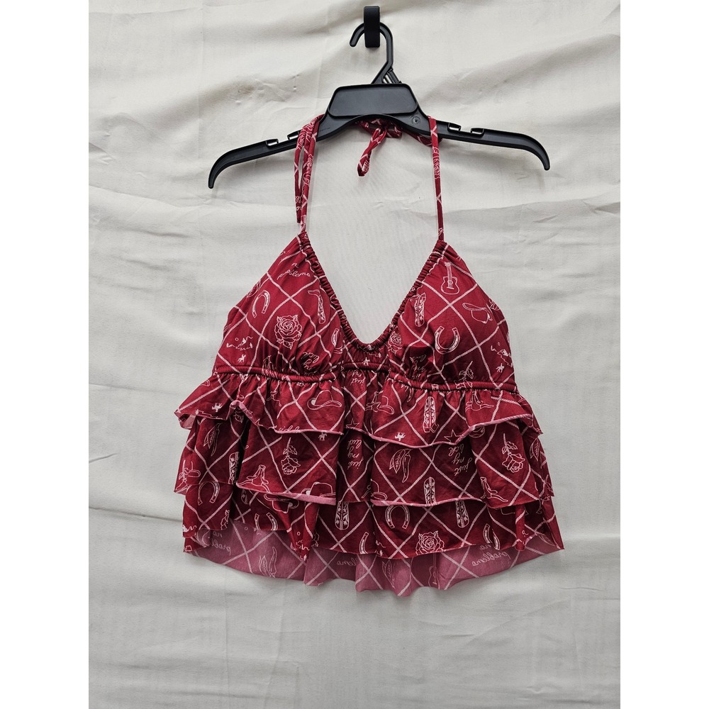 Wild Fable Womens Western Ruffle Halter Top Red Polyester Casual Size Large